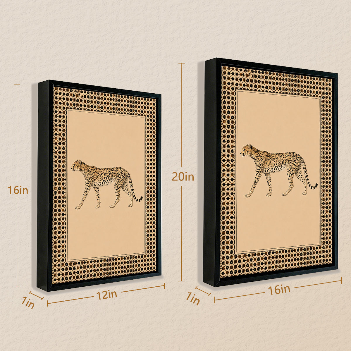 Framed Cheetah Art Print with Ornate Border, Vintage Safari Style, Perfect for Home Decor in Any Room