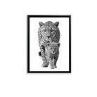 Framed Black and White Cheetah Poster with Cub, Modern Art Print for Home Decor, Elegant Wildlife Wall Art