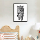 Framed Black and White Cheetah Poster with Cub, Modern Art Print for Home Decor, Elegant Wildlife Wall Art