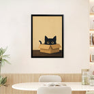 Framed Cat in Box Art Print, Whimsical Black Cat Design, High-Quality Matte Finish, Perfect Home Decor for Any Room