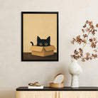Framed Cat in Box Art Print, Whimsical Black Cat Design, High-Quality Matte Finish, Perfect Home Decor for Any Room