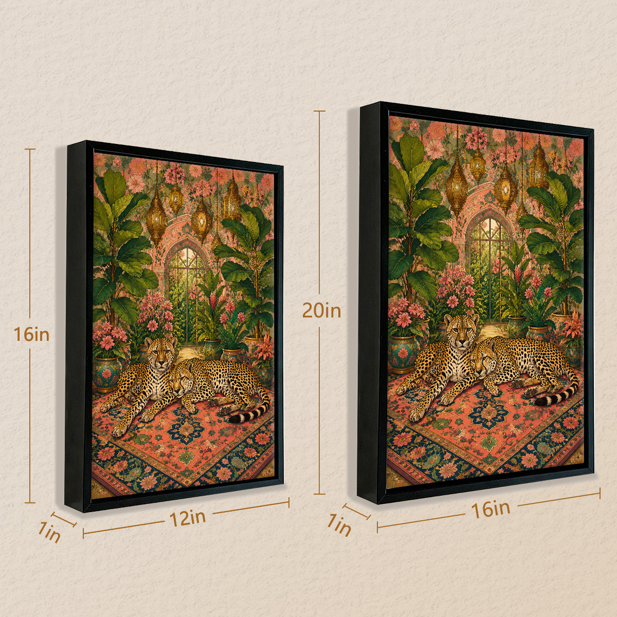 Framed Art Print Featuring Two Leopards in a Floral Oasis, Vintage Style, High-Quality Matte Finish, Perfect for Home Decor or Gift
