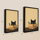 Framed Cat in Box Art Print, Whimsical Black Cat Design, High-Quality Matte Finish, Perfect Home Decor for Any Room