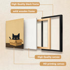 Framed Cat in Box Art Print, Whimsical Black Cat Design, High-Quality Matte Finish, Perfect Home Decor for Any Room