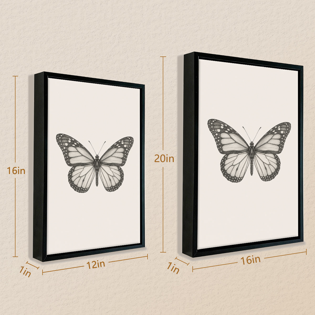 Framed Monarch Butterfly Art Print, Vintage Style, High-Quality Giclee on Canvas, Perfect for Home Decor in Any Room