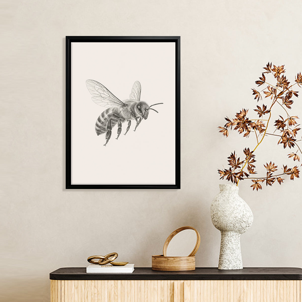 Framed Bee Illustration Art Print, Vintage Style, High-Quality Giclee, Perfect for Home Decor in Any Room