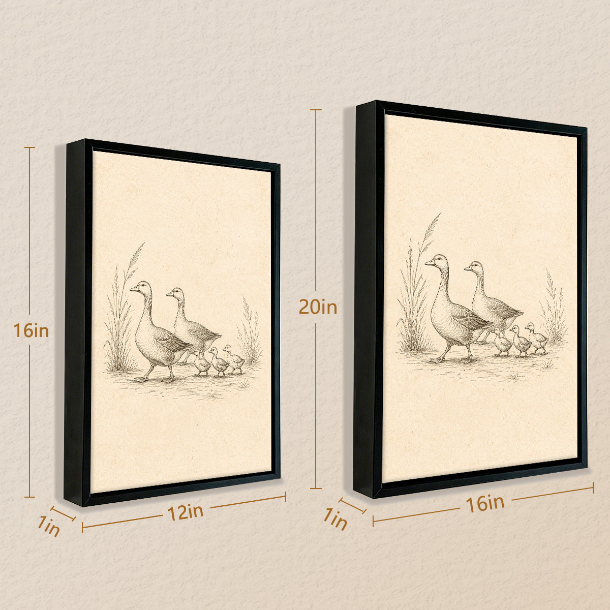 Framed Duck Family Illustration Print, Vintage Style, High-Quality Artwork, Perfect for Home Decor in Any Room
