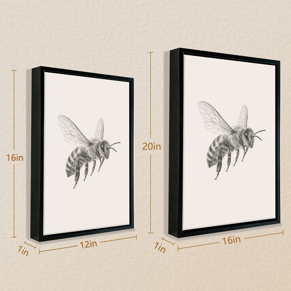 Framed Bee Illustration Art Print, Vintage Style, High-Quality Giclee, Perfect for Home Decor in Any Room