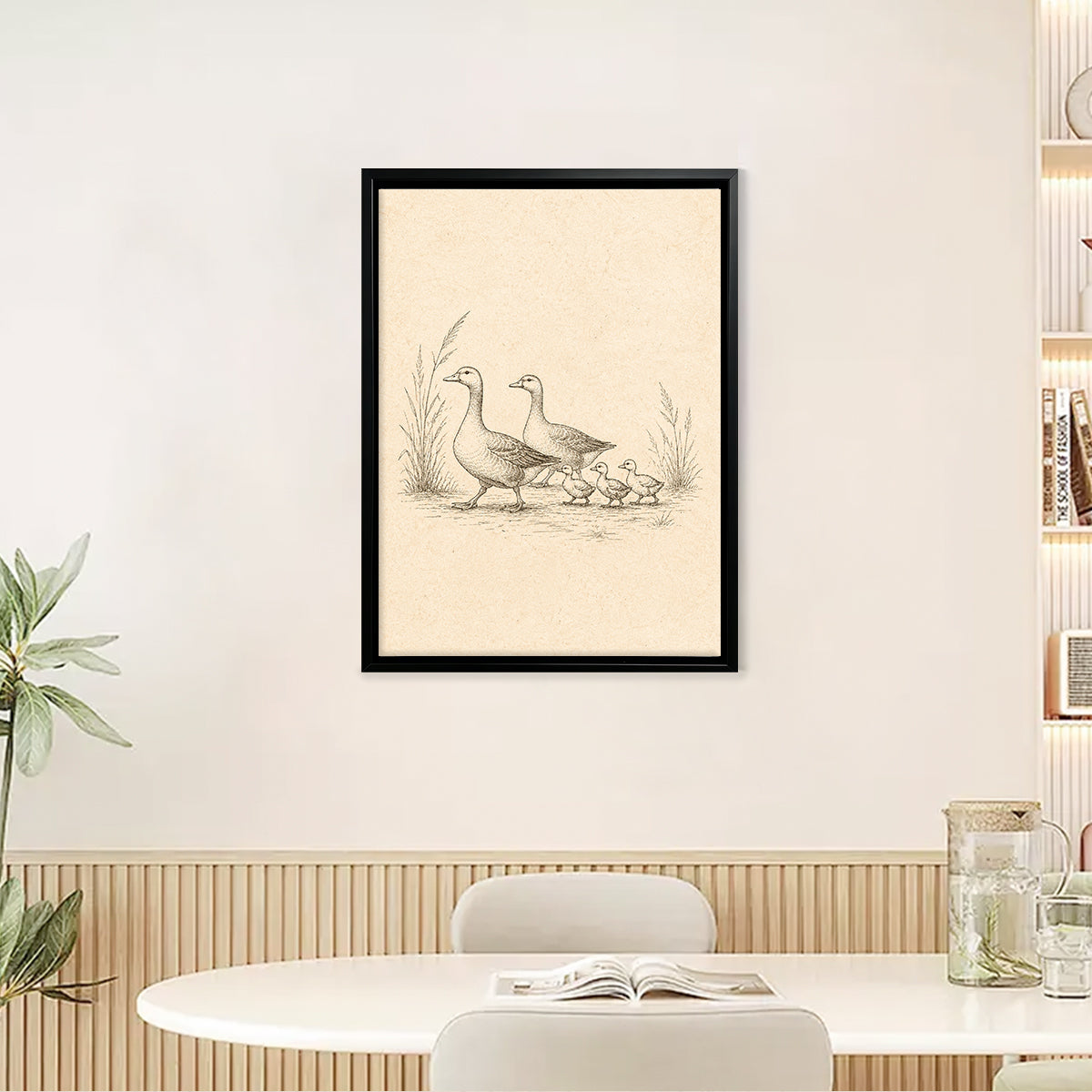 Framed Duck Family Illustration Print, Vintage Style, High-Quality Artwork, Perfect for Home Decor in Any Room
