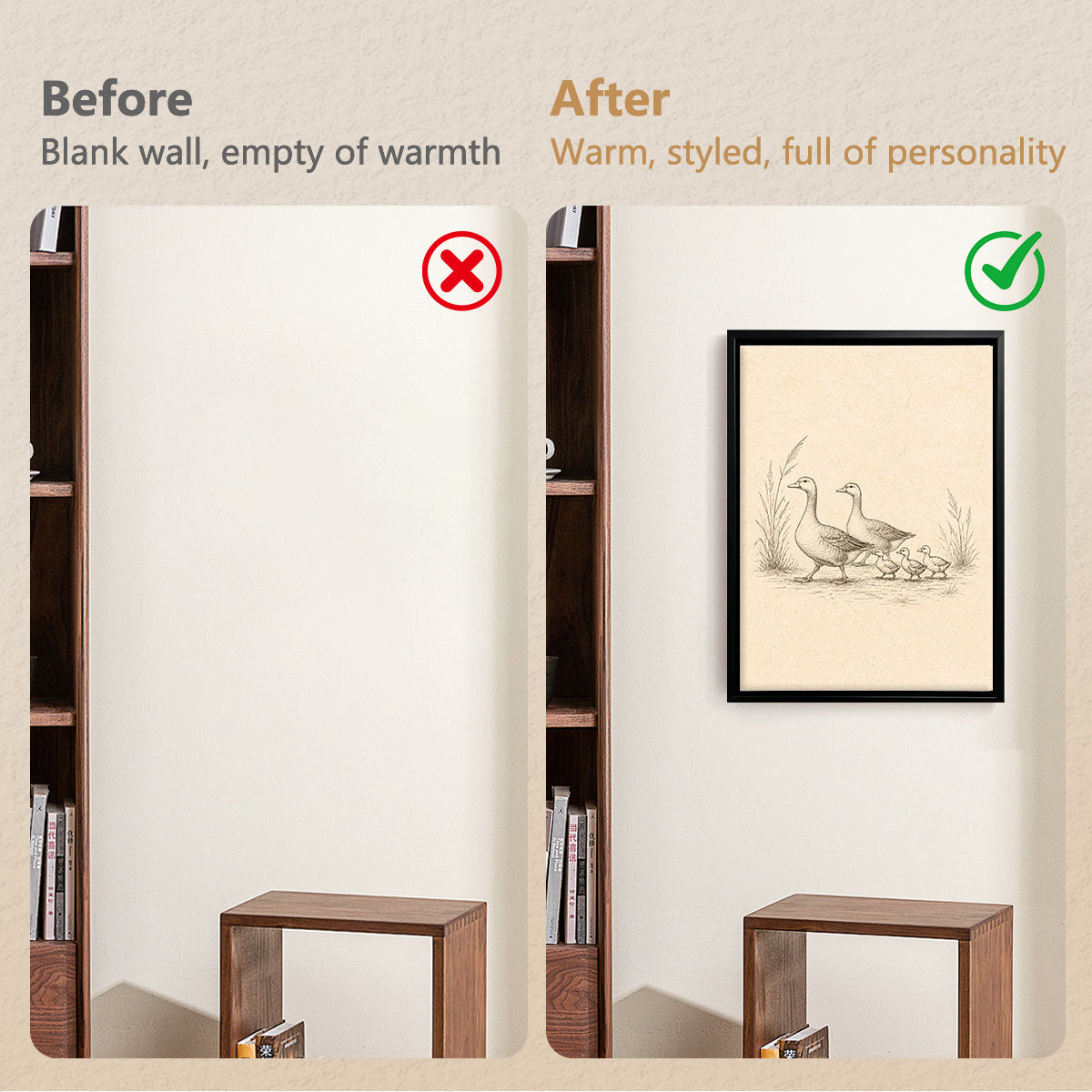 Framed Duck Family Illustration Print, Vintage Style, High-Quality Artwork, Perfect for Home Decor in Any Room