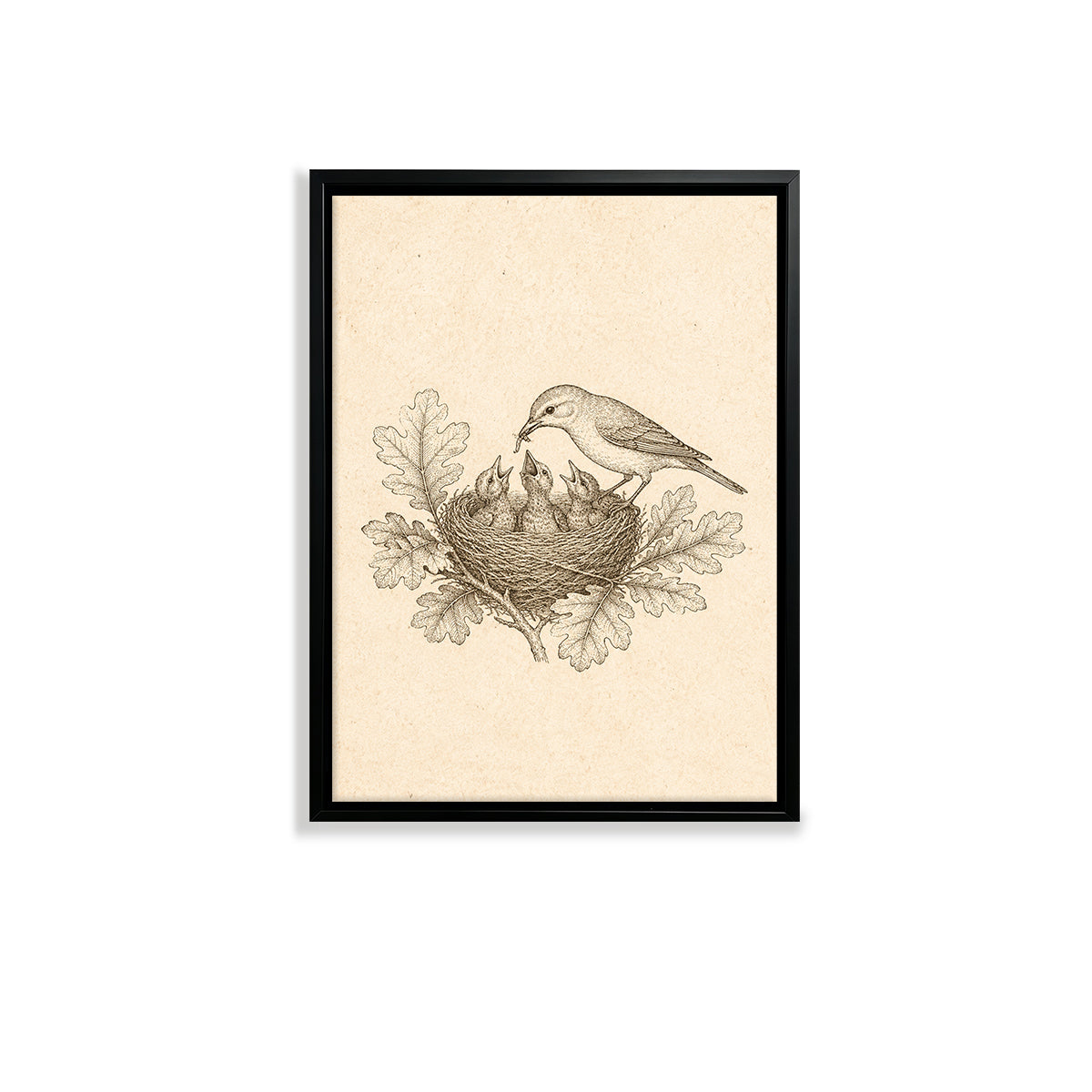 Framed Bird Nest Art Print with Chicks, Vintage Style, High-Quality Paper, Perfect Home Decor for Any Room