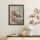 Framed Art Print of Adorable Otter Bathing with Toy Bear, Oil Painting Style, Perfect Home Decor for Any Room