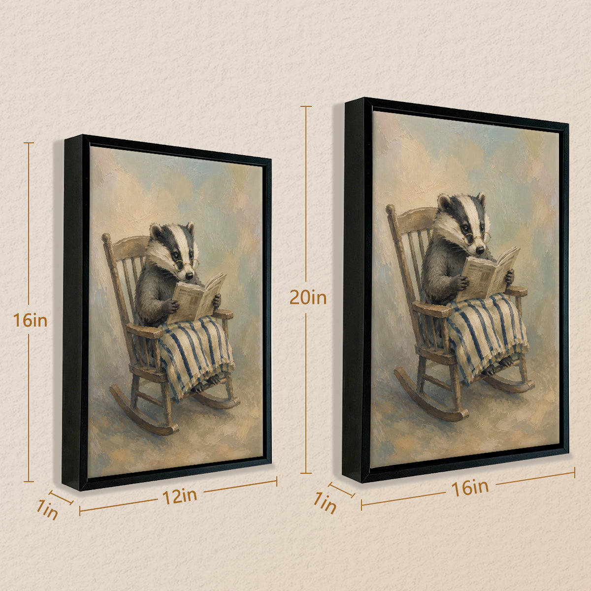 Framed Badger Reading Book Art Print, Vintage Style, High-Quality Canvas, Perfect Home Decor for Living Room or Bedroom