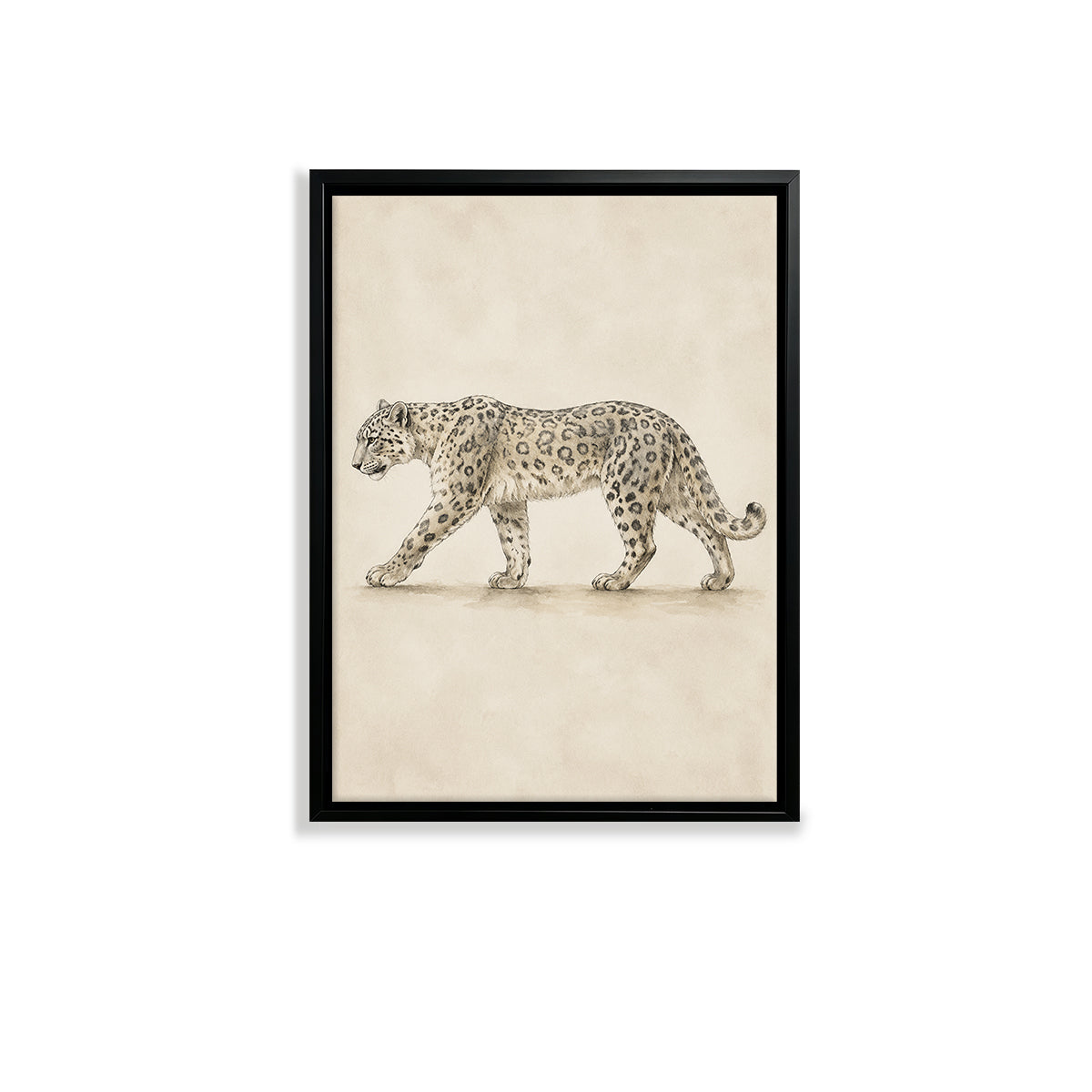 Framed Snow Leopard Art Print, Vintage Style, High-Quality Giclee on Canvas, Perfect for Home Decor in Any Room