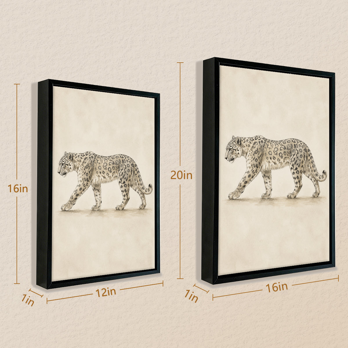 Framed Snow Leopard Art Print, Vintage Style, High-Quality Giclee on Canvas, Perfect for Home Decor in Any Room