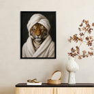 Framed Art Print of a Tiger in a Bathrobe and Turban, Modern Home Decor, High-Quality Canvas