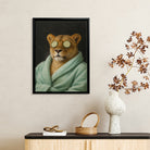Framed Canvas Art Lion in Spa Robe with Cucumber Eyes Modern Home Decor for Living Room or Bedroom