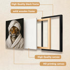 Framed Art Print of a Tiger in a Bathrobe and Turban, Modern Home Decor, High-Quality Canvas