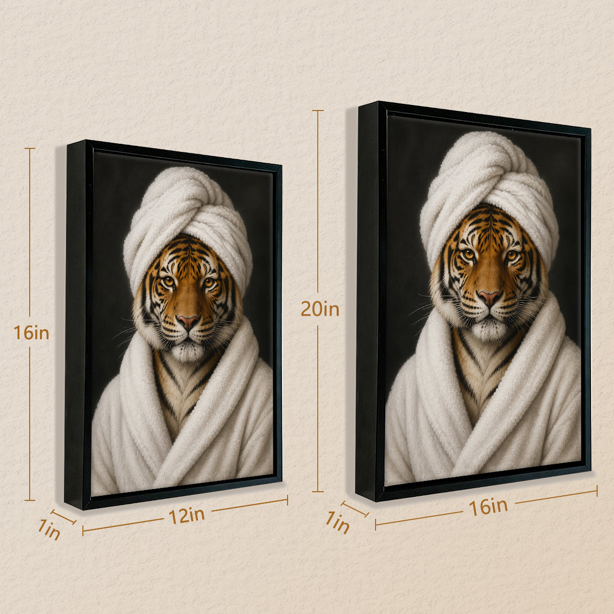 Framed Art Print of a Tiger in a Bathrobe and Turban, Modern Home Decor, High-Quality Canvas