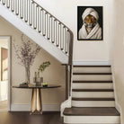 Framed Art Print of a Tiger in a Bathrobe and Turban, Modern Home Decor, High-Quality Canvas