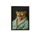 Framed Canvas Art Lion in Spa Robe with Cucumber Eyes Modern Home Decor for Living Room or Bedroom