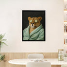 Framed Canvas Art Lion in Spa Robe with Cucumber Eyes Modern Home Decor for Living Room or Bedroom