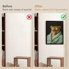 Framed Canvas Art Lion in Spa Robe with Cucumber Eyes Modern Home Decor for Living Room or Bedroom