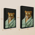 Framed Canvas Art Lion in Spa Robe with Cucumber Eyes Modern Home Decor for Living Room or Bedroom
