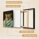 Framed Canvas Art Lion in Spa Robe with Cucumber Eyes Modern Home Decor for Living Room or Bedroom