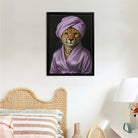 Framed Cheetah Portrait Art Print in Purple Robe and Turban, Modern Home Decor
