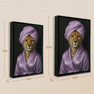 Framed Cheetah Portrait Art Print in Purple Robe and Turban, Modern Home Decor