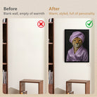 Framed Cheetah Portrait Art Print in Purple Robe and Turban, Modern Home Decor