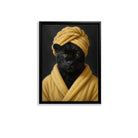 Framed Art Print of a Black Panther in a Yellow Robe and Turban, Modern Home Decor