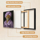 Framed Cheetah Portrait Art Print in Purple Robe and Turban, Modern Home Decor