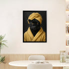 Framed Art Print of a Black Panther in a Yellow Robe and Turban, Modern Home Decor