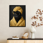 Framed Art Print of a Black Panther in a Yellow Robe and Turban, Modern Home Decor