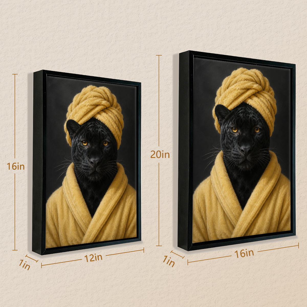 Framed Art Print of a Black Panther in a Yellow Robe and Turban, Modern Home Decor