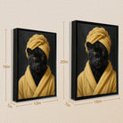 Framed Art Print of a Black Panther in a Yellow Robe and Turban, Modern Home Decor