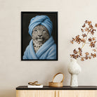 Framed Leopard Portrait Art Print with Blue Towel and Robe, Modern Home Decor