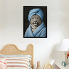Framed Leopard Portrait Art Print with Blue Towel and Robe, Modern Home Decor