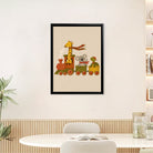 Framed Animal Train Art Print, Whimsical Zoo Pattern, High-Quality Matte Finish, Perfect for Nursery or Kids' Room