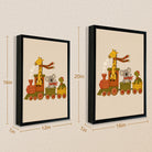Framed Animal Train Art Print, Whimsical Zoo Pattern, High-Quality Matte Finish, Perfect for Nursery or Kids' Room