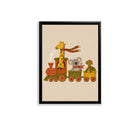 Framed Animal Train Art Print, Whimsical Zoo Pattern, High-Quality Matte Finish, Perfect for Nursery or Kids' Room