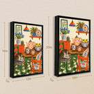 Framed Kitchen Still Life Art Print with Cat, Floral Style, High-Quality Paper, Perfect for Home Decor in New York