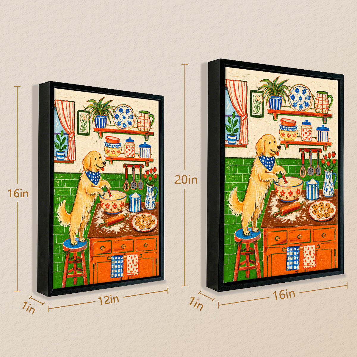 Framed Kitchen Art Print Featuring a Dog Baking in a Vintage Style, Perfect for Home Decor or Gift