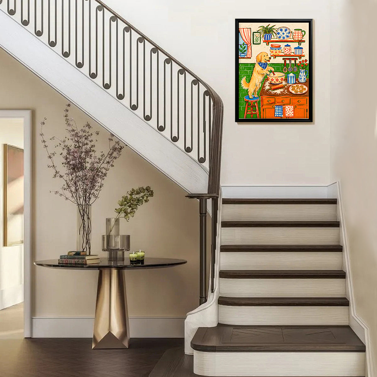 Framed Kitchen Art Print Featuring a Dog Baking in a Vintage Style, Perfect for Home Decor or Gift