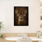 Framed Deer Portrait Wall Art, Rustic Wood Background, High-Quality Print, Home Decor for Living Room or Office