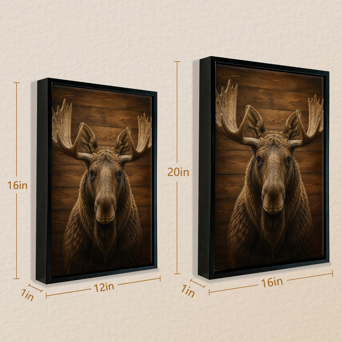 Framed Moose Head Wall Art, Rustic Wood Background, High-Quality Print, Perfect Home Decor for Any Room