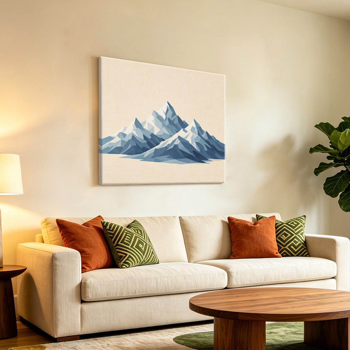 Abstract Mountain Canvas Art Print, Modern Low Poly Design, High-Quality Fabric, Perfect Home Decor for Living Room or Bedroom