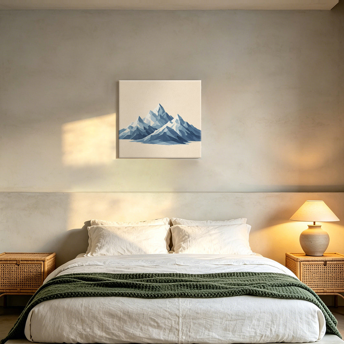 Abstract Mountain Canvas Art Print, Modern Low Poly Design, High-Quality Fabric, Perfect Home Decor for Living Room or Bedroom
